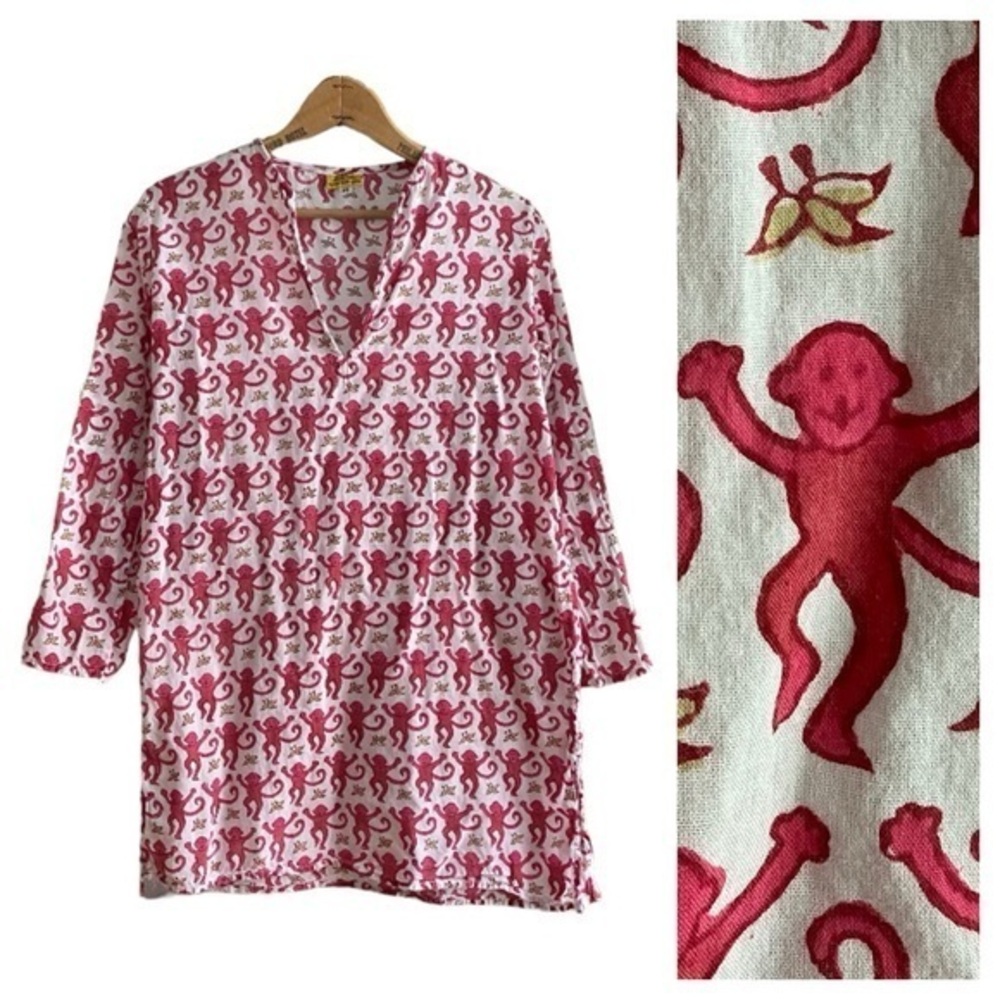 Roberta Roller Rabbit Pink Monkey Print Kurta Tunic XS